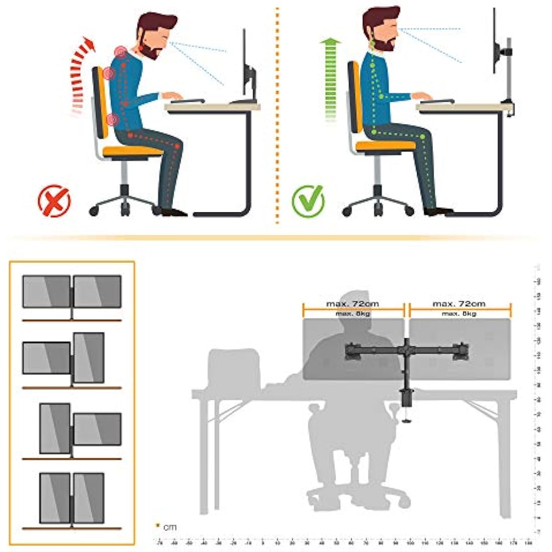 RICOO Dual Monitor Stand | 13-27 Inch VESA Desk Mount – Black