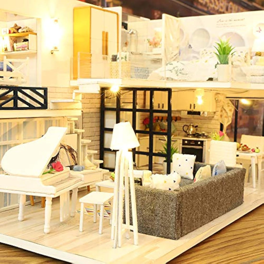 GuDoQi DIY Miniature Dollhouse Kit with Music Box - Simple Life Model