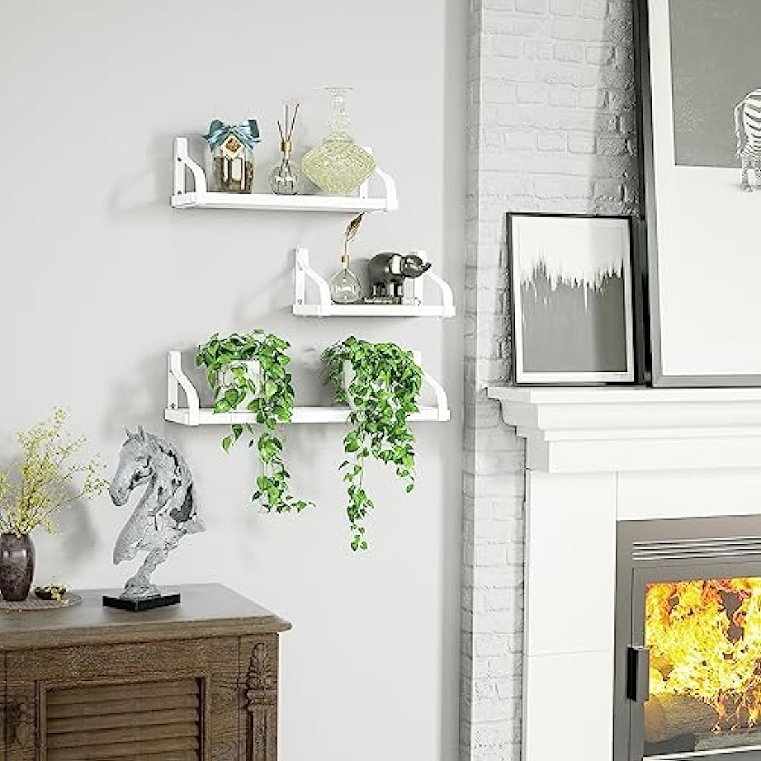 Love-KANKEI Floating Shelves – Set of 3 Rustic Wood Wall Shelves, White