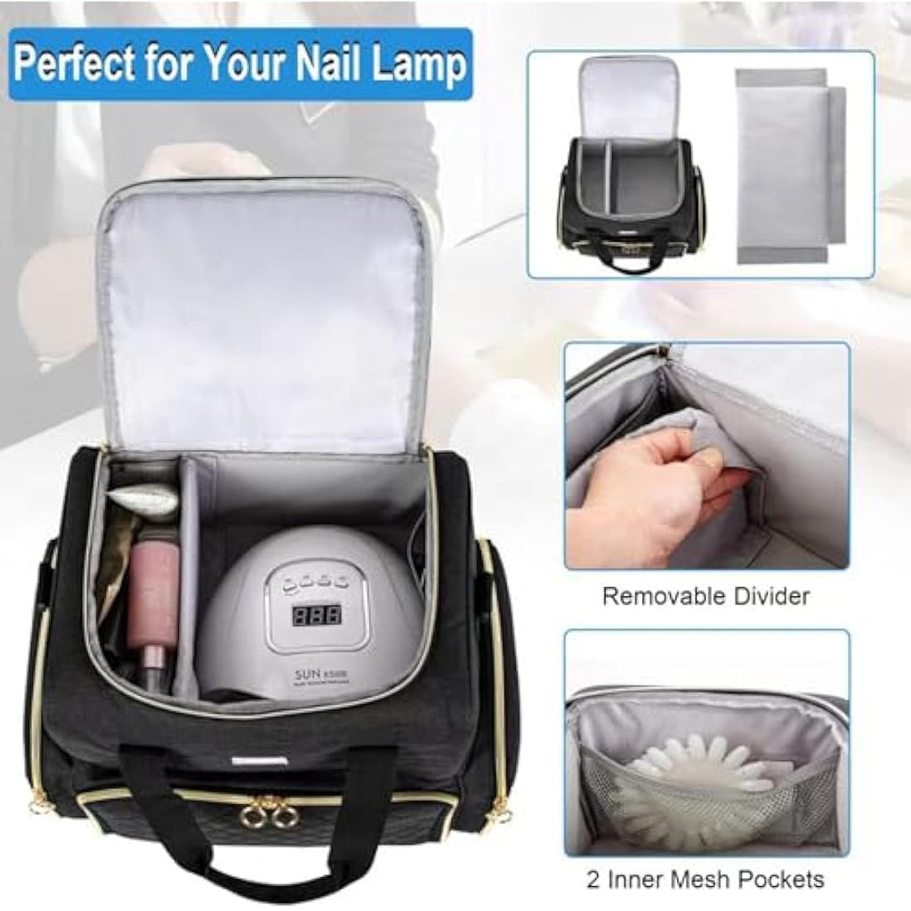 IVODEELA Nail Polish Organiser Bag | Large 80 Bottle Case with Lamp Storage