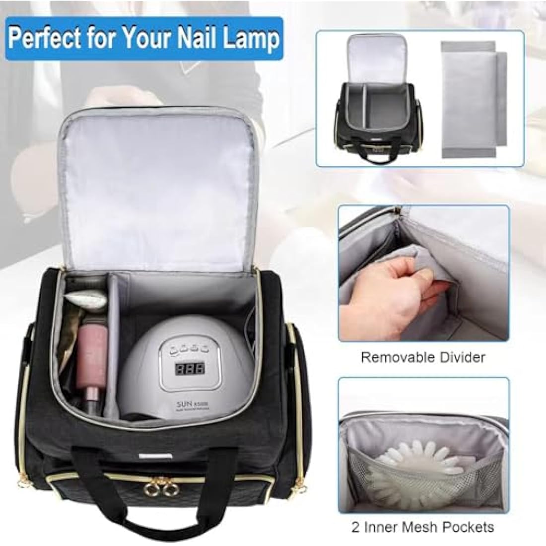 IVODEELA Nail Polish Organiser Bag | Large 80 Bottle Case with Lamp Storage