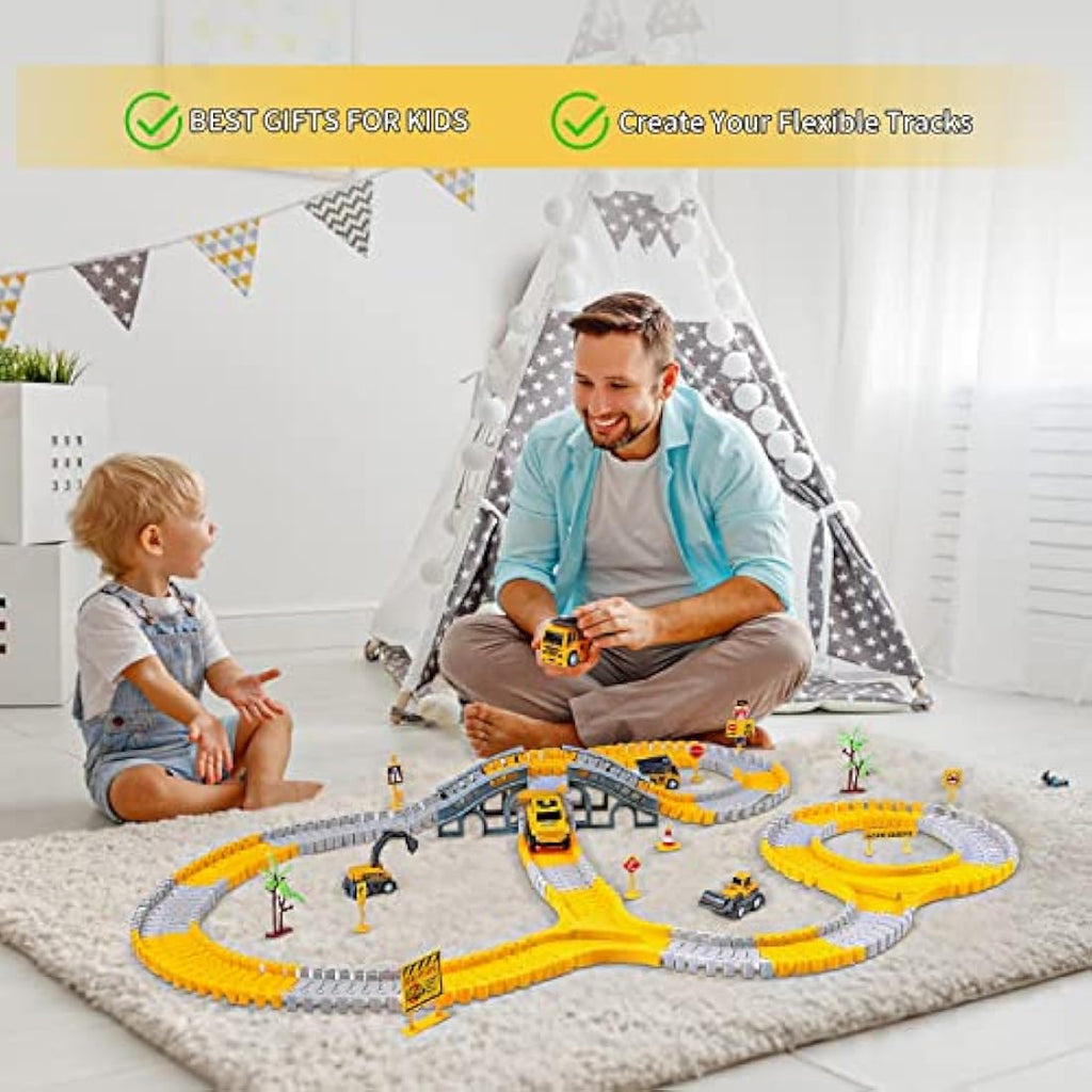 BBLIKE Construction Race Track Set – 255 PCS Flexible DIY Engineering Toy