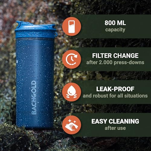 Bachgold Professional Outdoor Water Filter Bottle XL | 800ml Black