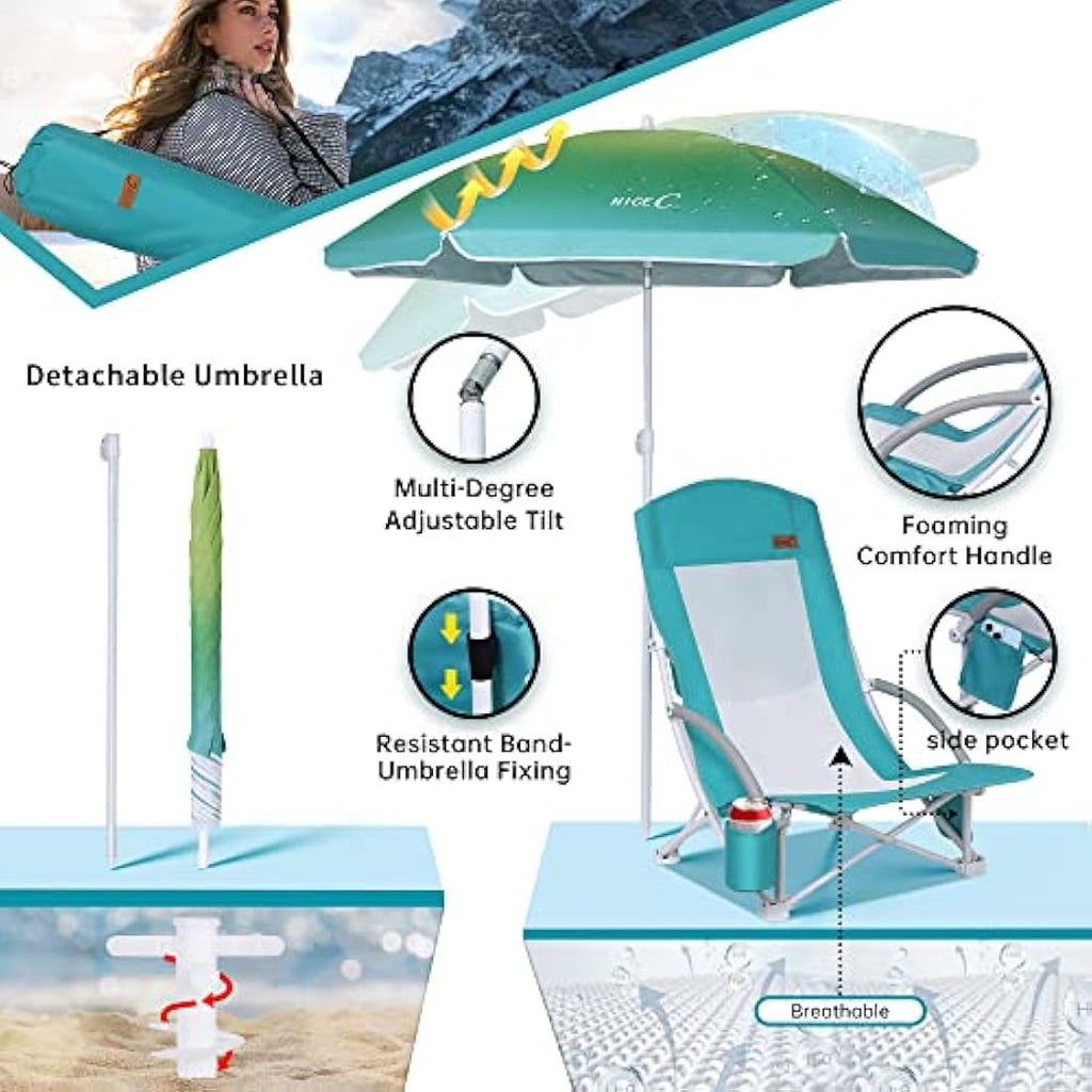 Nice C Heavy Duty Beach Chair 2-Pack with UPF 50 Umbrella & Cooler Bag