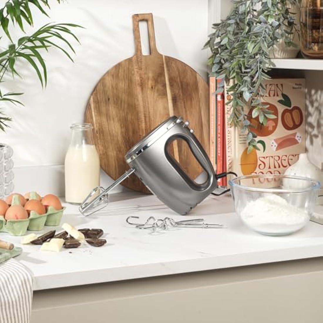 Salter Cosmos Hand Mixer – 300W Electric Whisk with Dough Hooks, Grey
