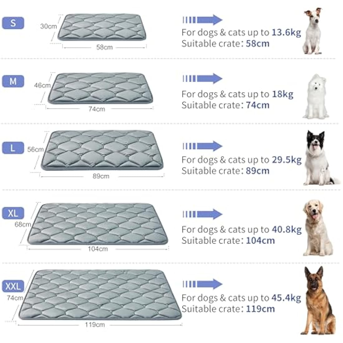 Geegoos Large Memory Foam Dog Crate Mat – Washable Pet Bed, Grey