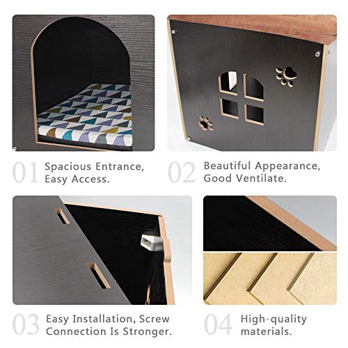 Foldable Wood Cat Cave House | 3-in-1 Pet Stool Ottoman
