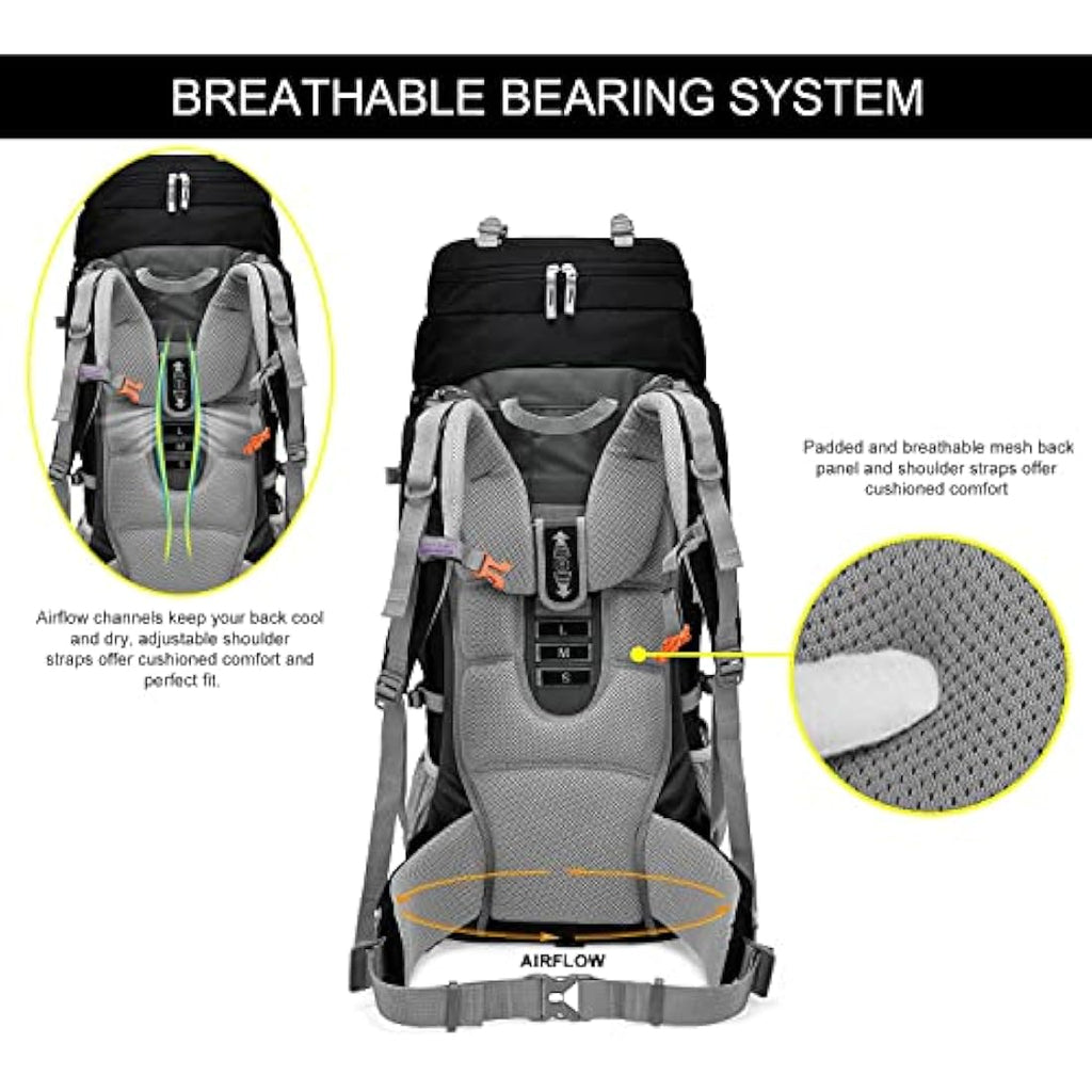 MOUNTAINTOP 80L Hiking Backpack – Waterproof Nylon Trekking Rucksack