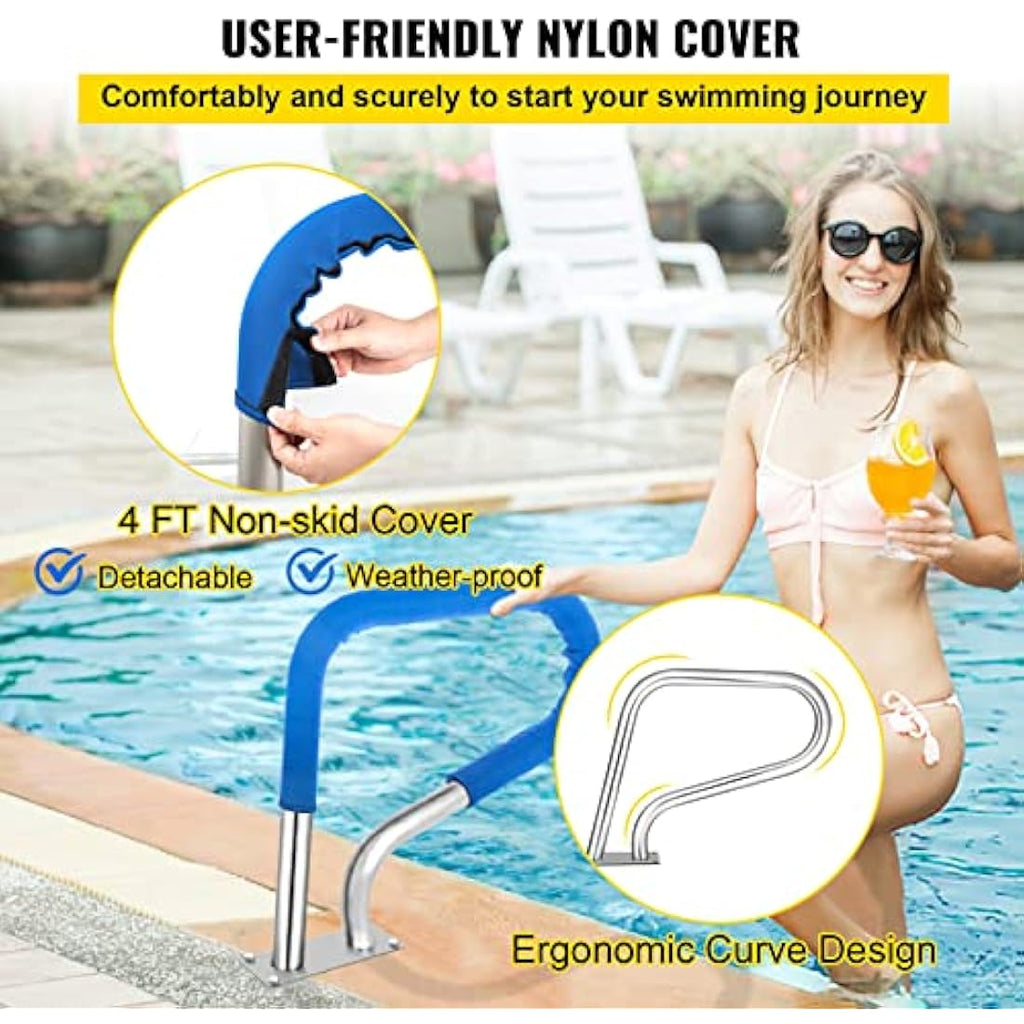VEVOR Pool Handrail – 304 Stainless Steel Rail with Blue Grip Cover