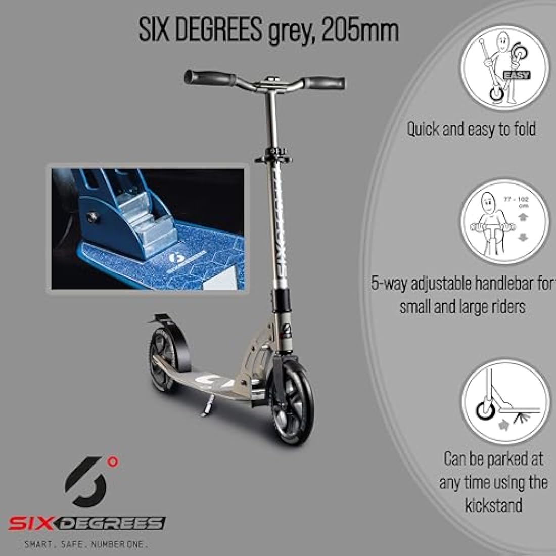 Six Degrees Junior Foldable Aluminum Scooter | Adjustable 180/145mm Wheels