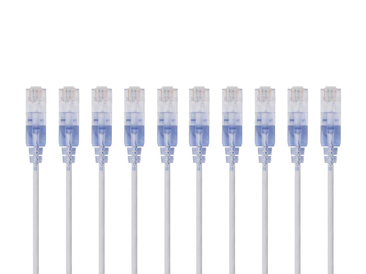 Monoprice SlimRun Cat6A Ethernet Patch Cable | 10G 30AWG White 10-Pack