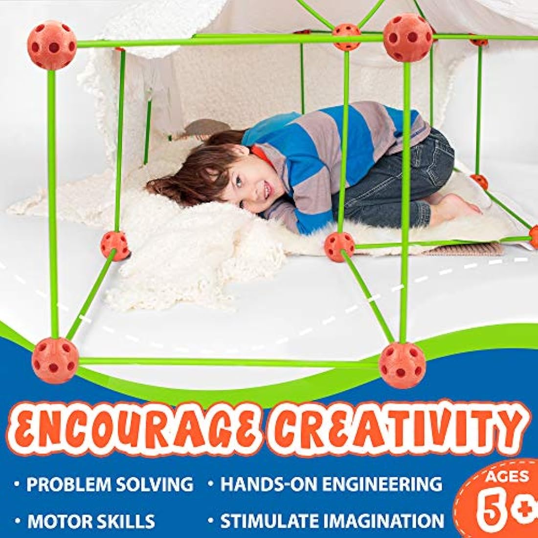 Kids Fort Building Kit – 130 Piece STEM Construction Toy Set