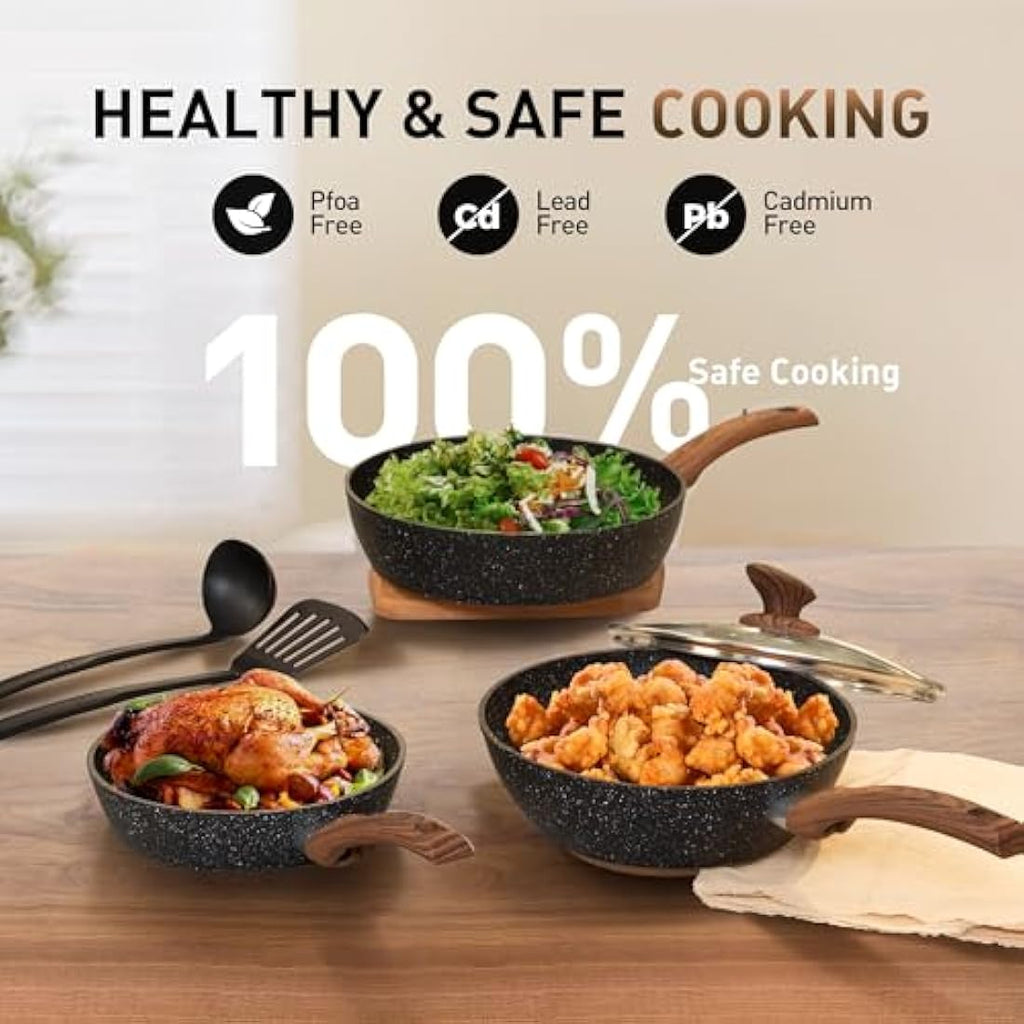 Jolof Store 12-Piece Nonstick Granite Cookware Set - Induction Black