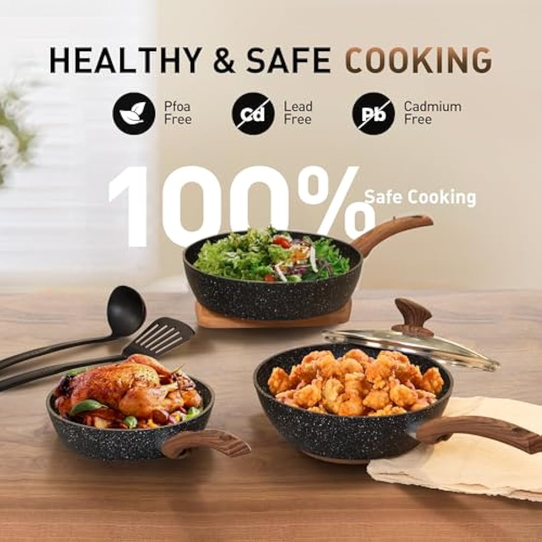 Jolof Store 12-Piece Nonstick Granite Cookware Set - Induction Black