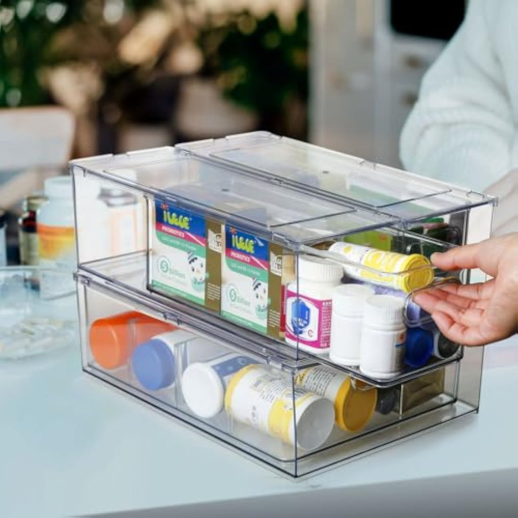 3-Pack Stackable Fridge Organizer Bins with Pull-out Drawers