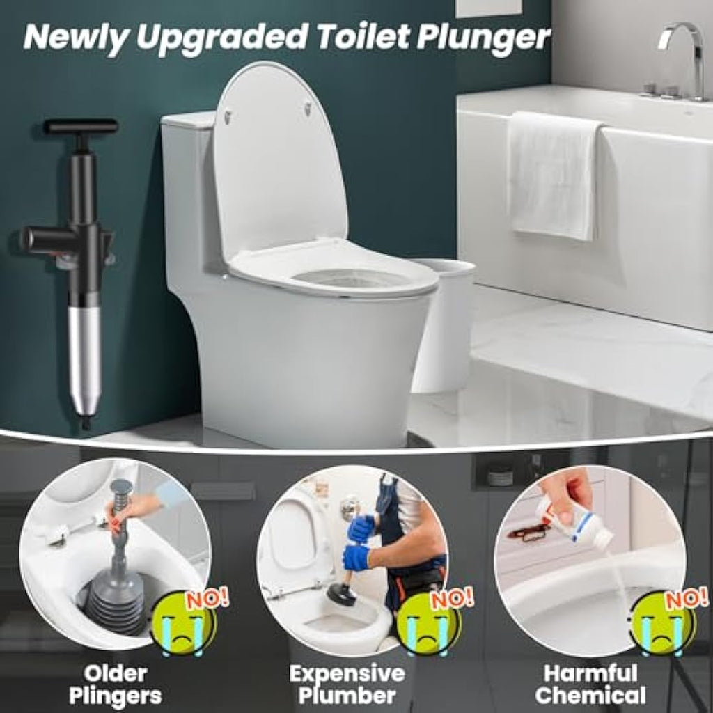 High Pressure Toilet Plunger Set – Heavy Duty Drain Unblocker