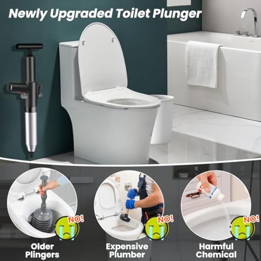 High Pressure Toilet Plunger Set – Heavy Duty Drain Unblocker