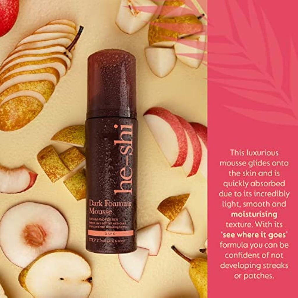 He-Shi Dark Foaming Mousse – Vegan Self Tan for Streak-Free Bronzing