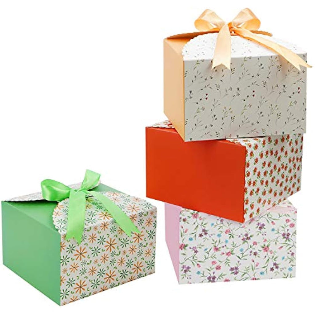Belle Vous Scalloped Floral Gift Boxes with Ribbon - 20 Pack Square Favours