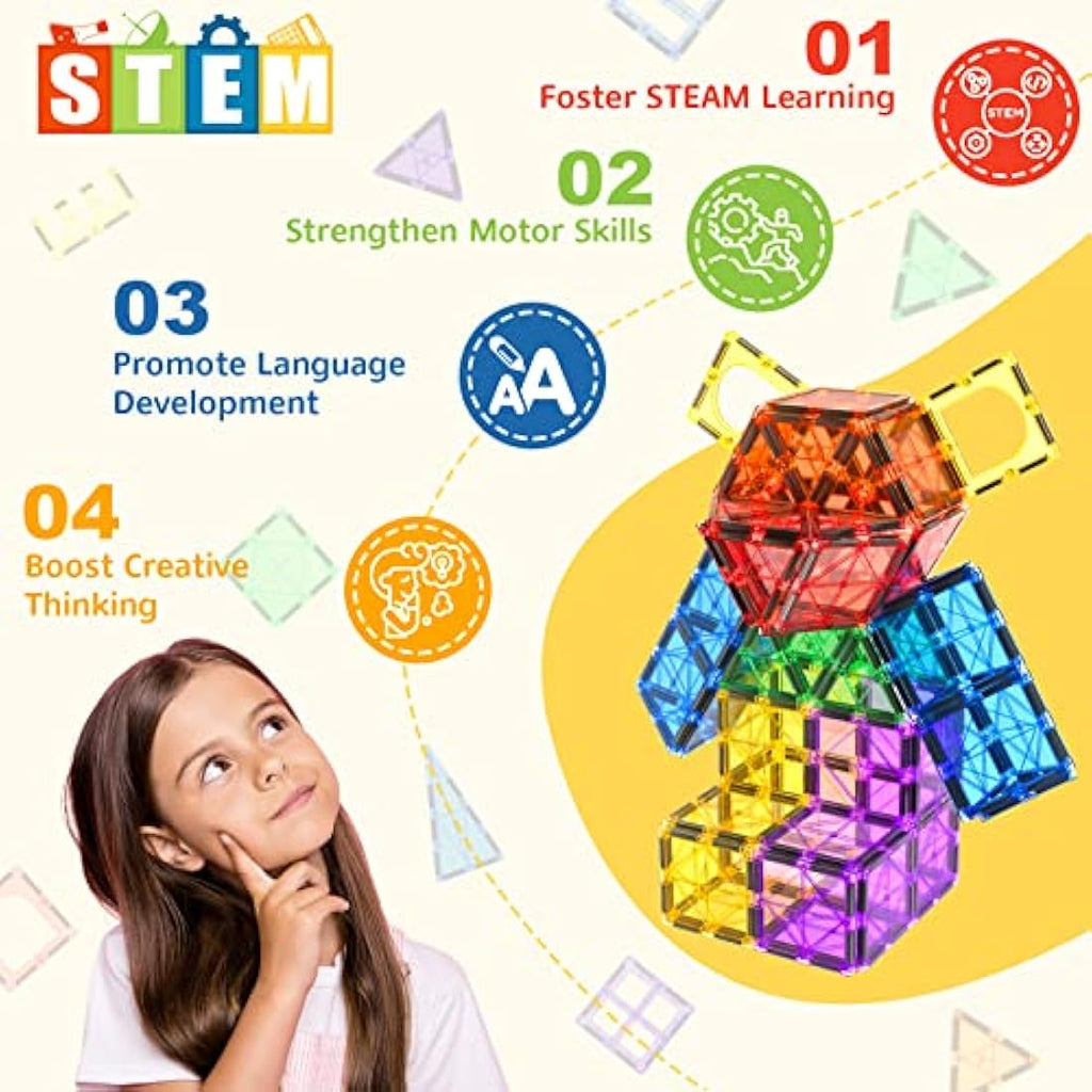 Coodoo 60 PCS Magnetic Building Tiles – STEM Sensory Blocks for Kids