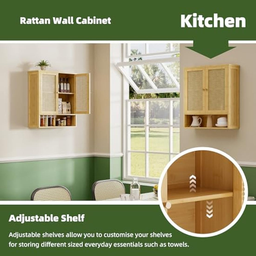 vovala Bamboo Bathroom Wall Cabinet | Rattan Over-The-Toilet Storage