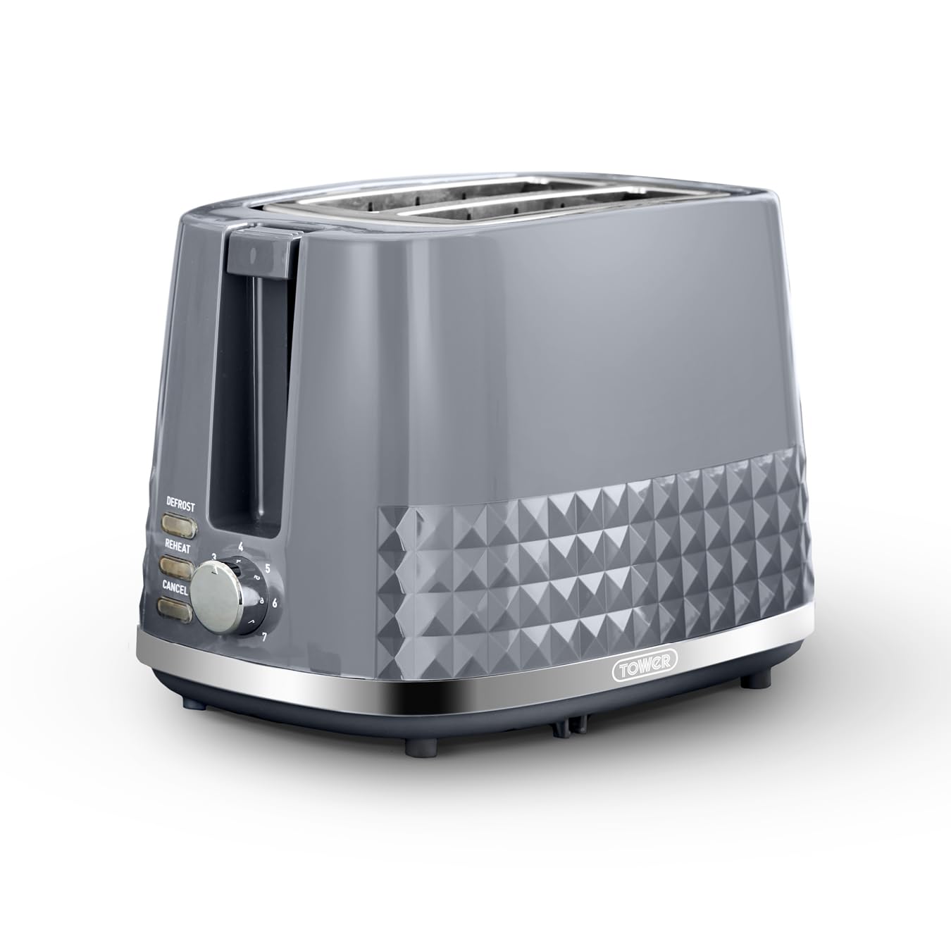 Tower Solitaire 2 Slice Toaster – 850W Grey with Chrome Accents