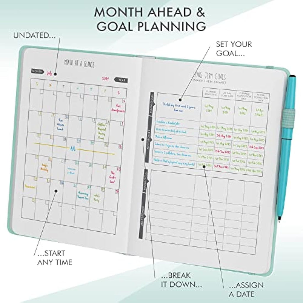 LUX Productivity Classic Undated Weekly Planner – Duck Egg Blue PU Leather
