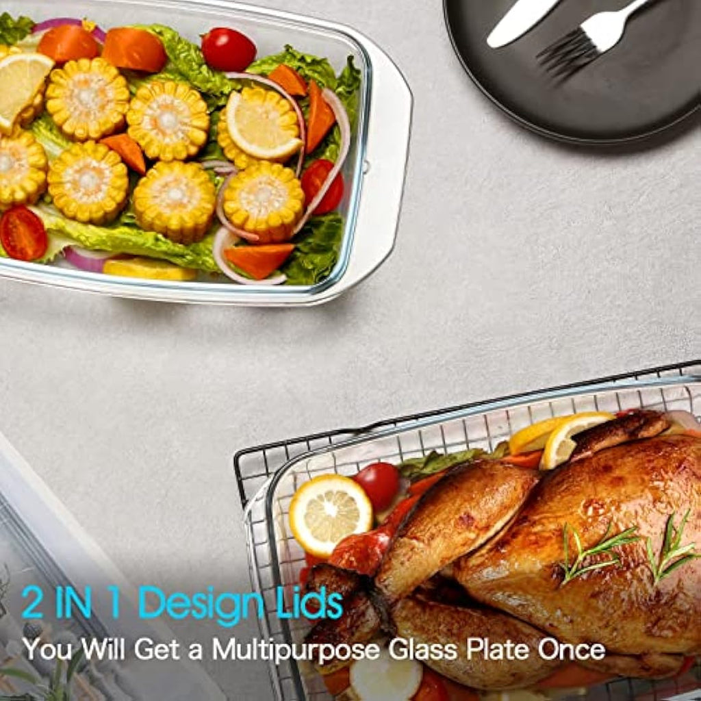 NUTRIUPS 3L Glass Casserole Dish with Lid – Rectangular Oven Bakeware