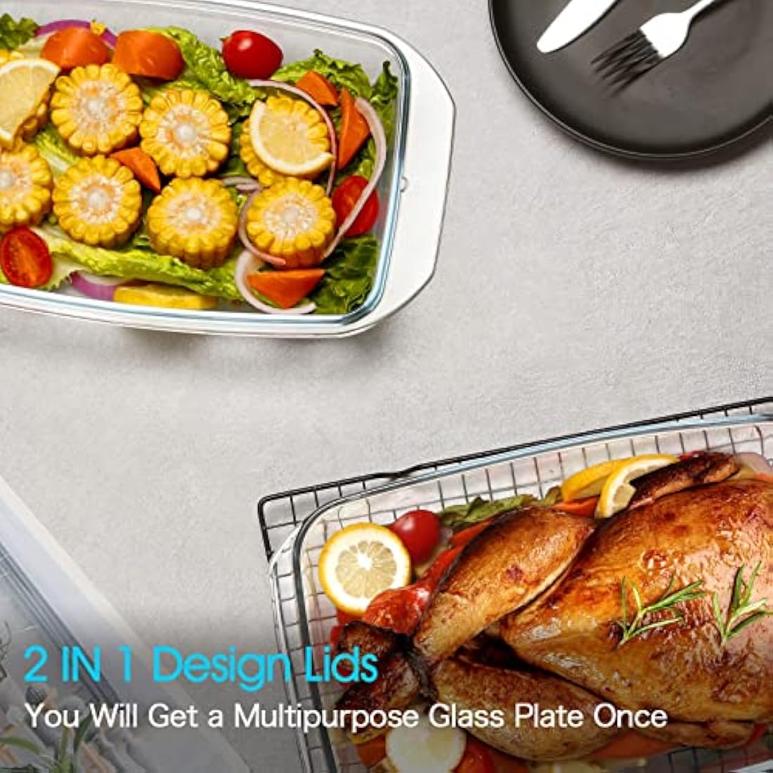 NUTRIUPS 3L Glass Casserole Dish with Lid – Rectangular Oven Bakeware