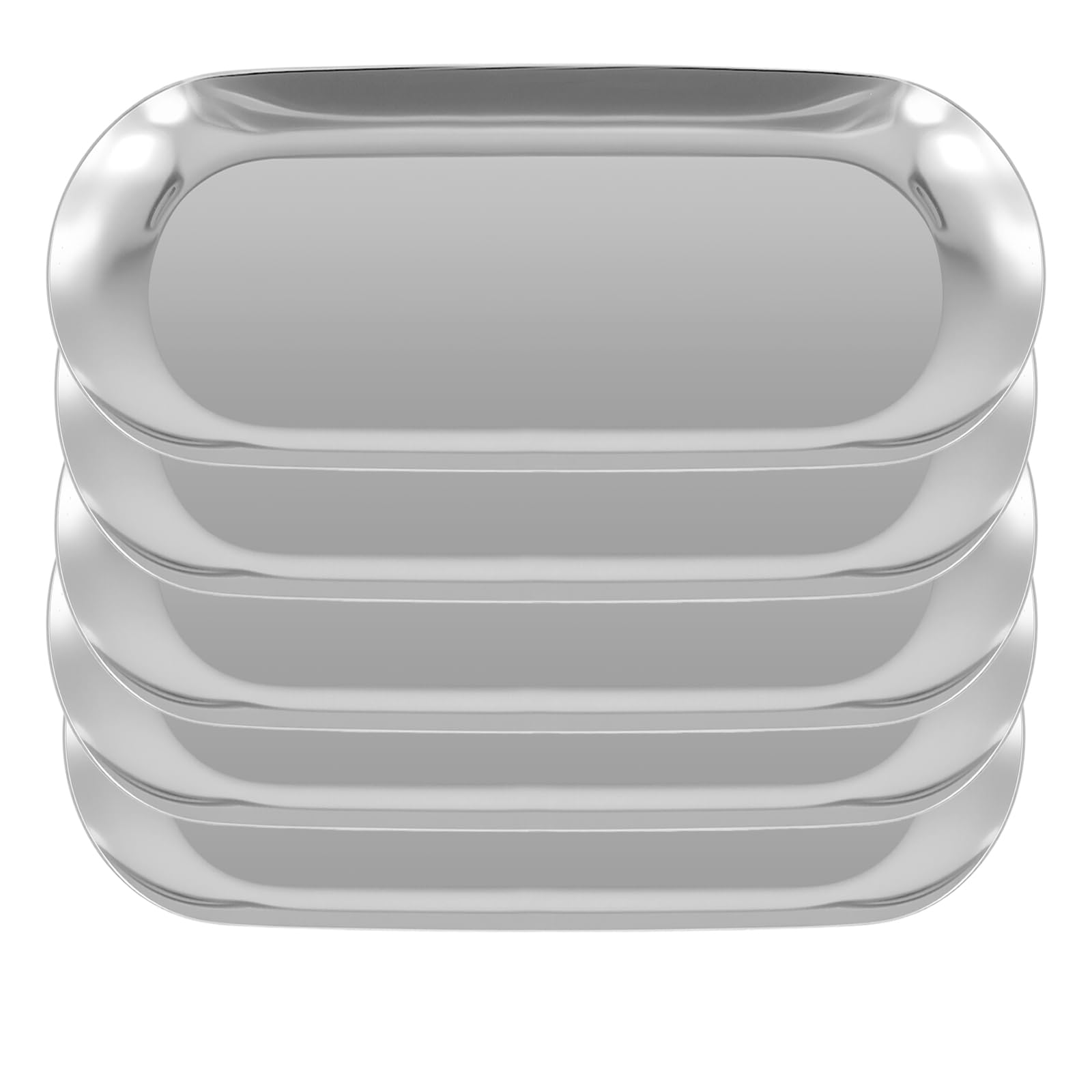 YUENPUN Stainless Steel Oval Mirror Trays – 5 Pack Silver Vanity Organizers