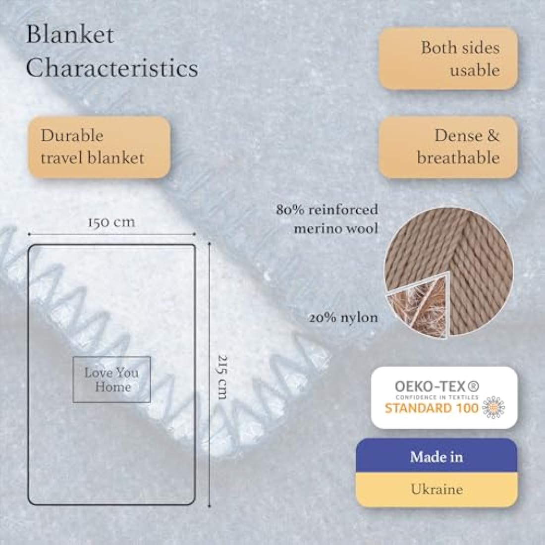 Merino Wool Travel Blanket – Warm Outdoor Camping Throw