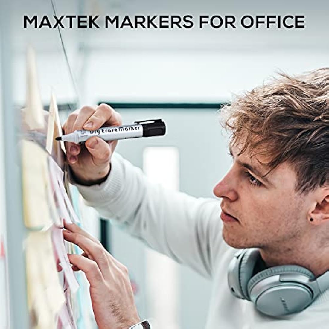 Maxtek Black Whiteboard Markers – 12 Pack Bullet Tip Dry Erase Pens