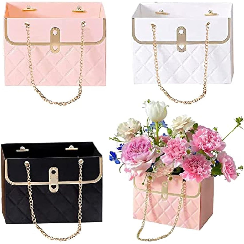 CTDMJ Flower Paper Gift Boxes with Metal Chain - 4PCS Florist Bouquet Bags