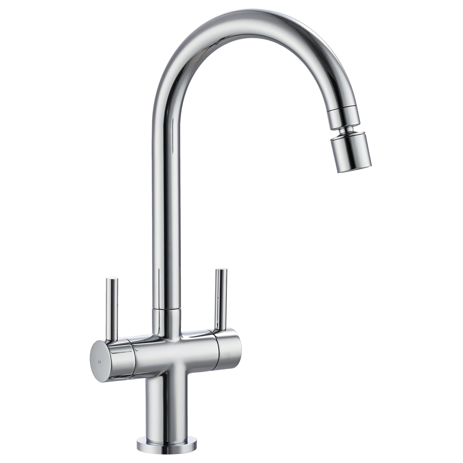 Chrome Kitchen Mixer Tap - Dual Lever Brass Swivel Faucet