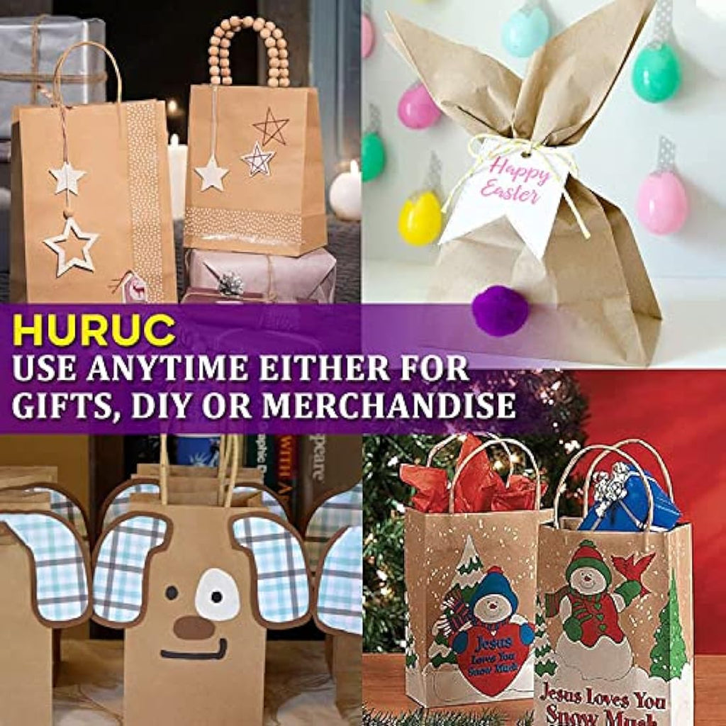 HURUC Brown Paper Gift Bags with Handles - 30 Pcs Small Kraft Carrier Bags