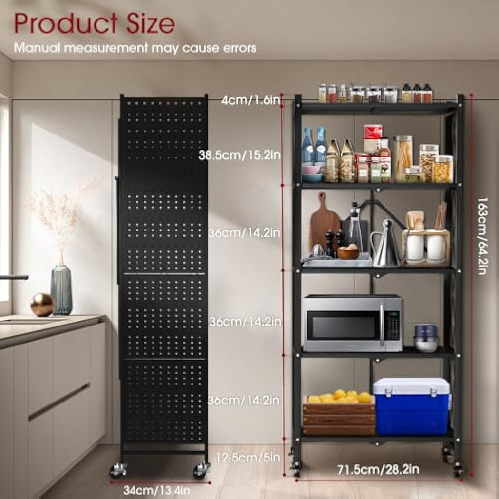 5-Tier Foldable Rolling Storage Rack | Heavy Duty Steel Shelf