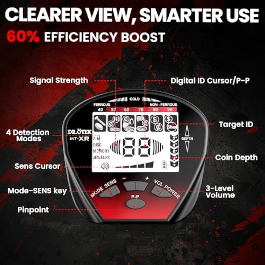 DR.ÖTEK Metal Detector for Adults – IP68 Waterproof with LCD Display