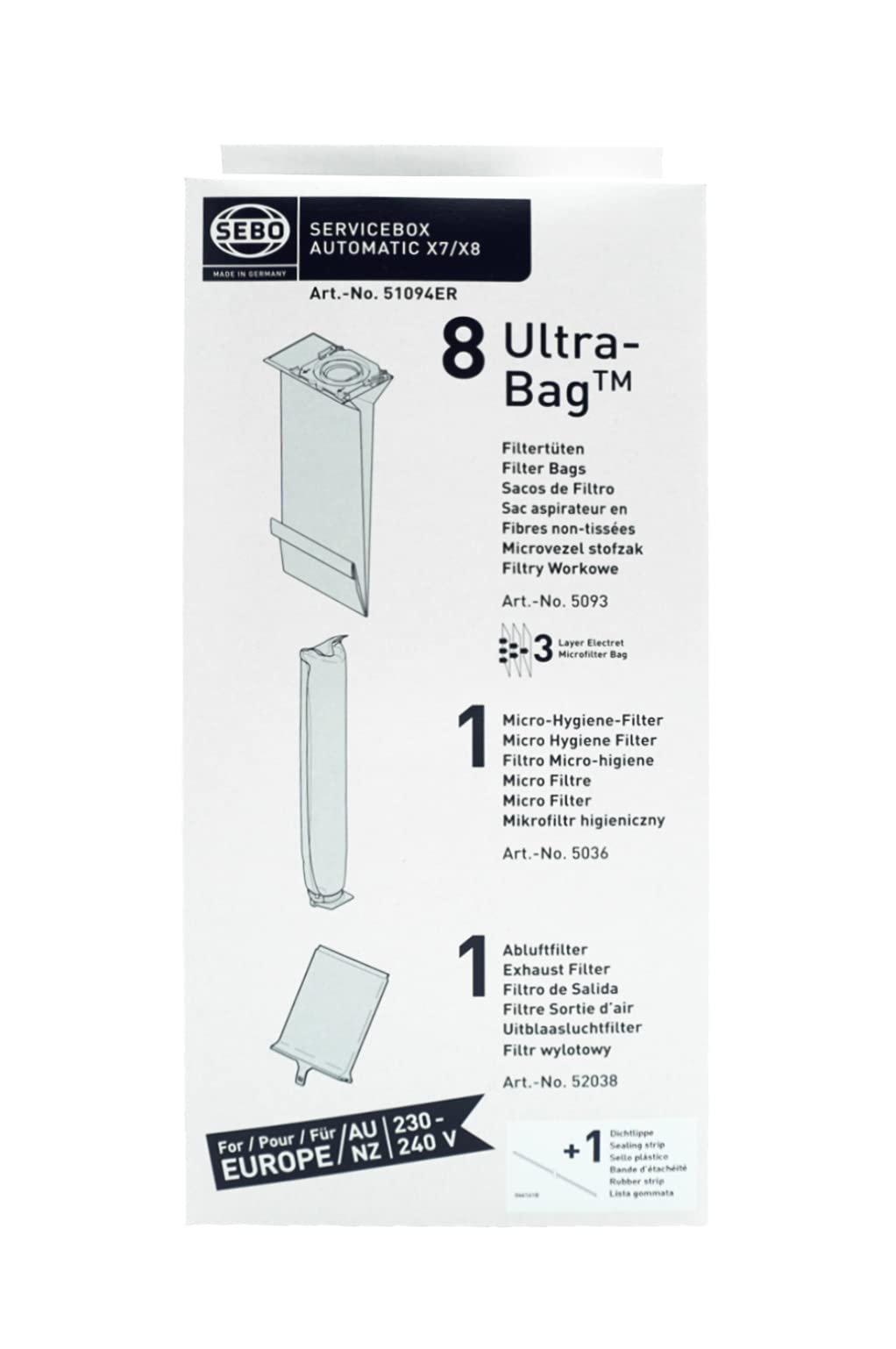 SEBO Service Box for X7 & X8 – S-Class Filtration Kit with 8 Bags