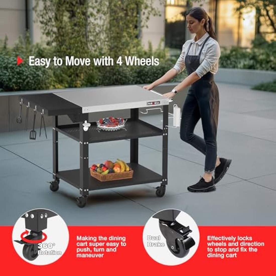 Jolof Store 3-Tier Outdoor Grill Dining Cart | Stainless Steel Prep Table