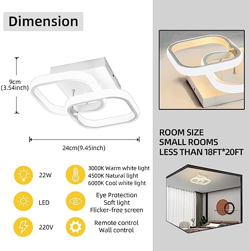 22W Modern Square LED Ceiling Light | Dimmable 3-Color Lamp