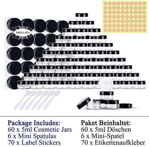 Jolof Store 60-Piece 5ml Clear Plastic Cosmetic Sample Jars for Makeup
