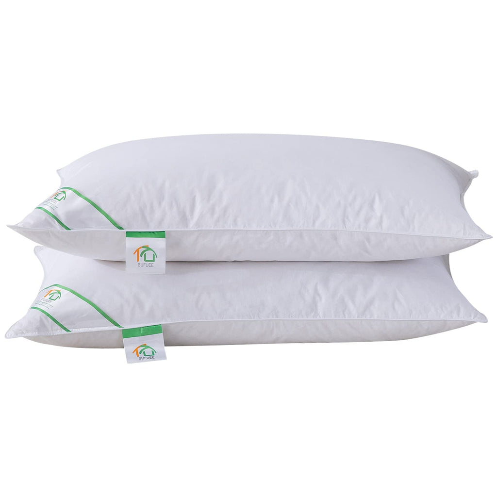 SUFUEE Goose Feather and Down Pillows Pair | 100% Cotton Cover