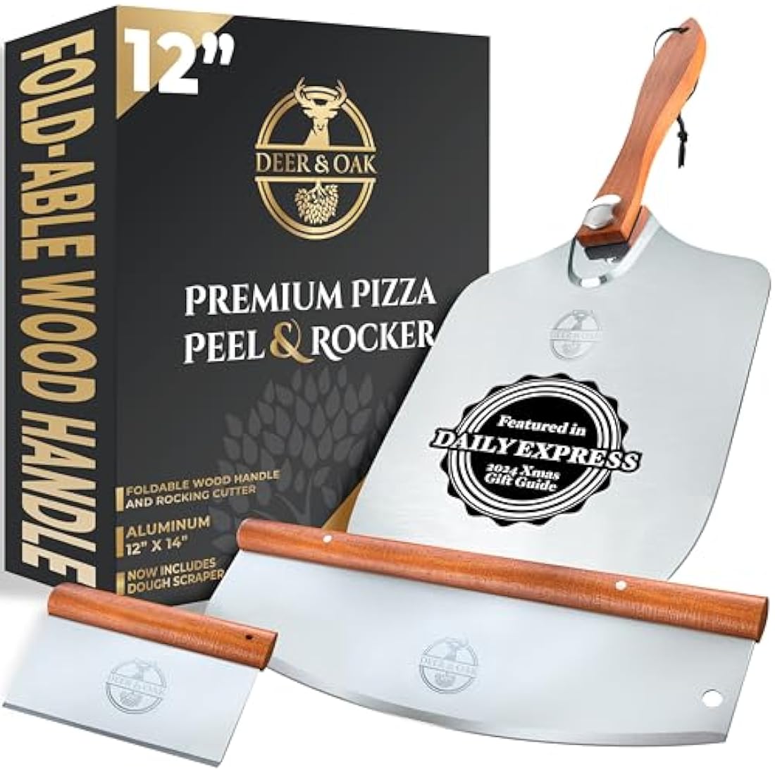Jolof Store Aluminium Pizza Peel Set – 12x14 Inch Spatula & Rocker