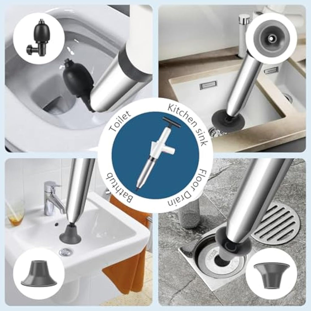 inShareplus High Pressure Toilet Plunger – Stainless Steel Drain Unblocker