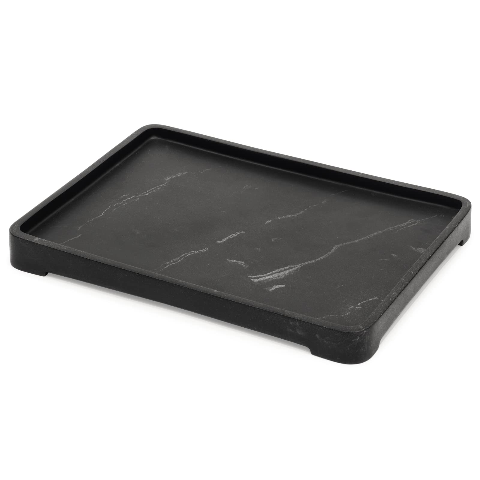 Suanti Matte Black Marble Vanity Tray | Large Stone Countertop Organizer