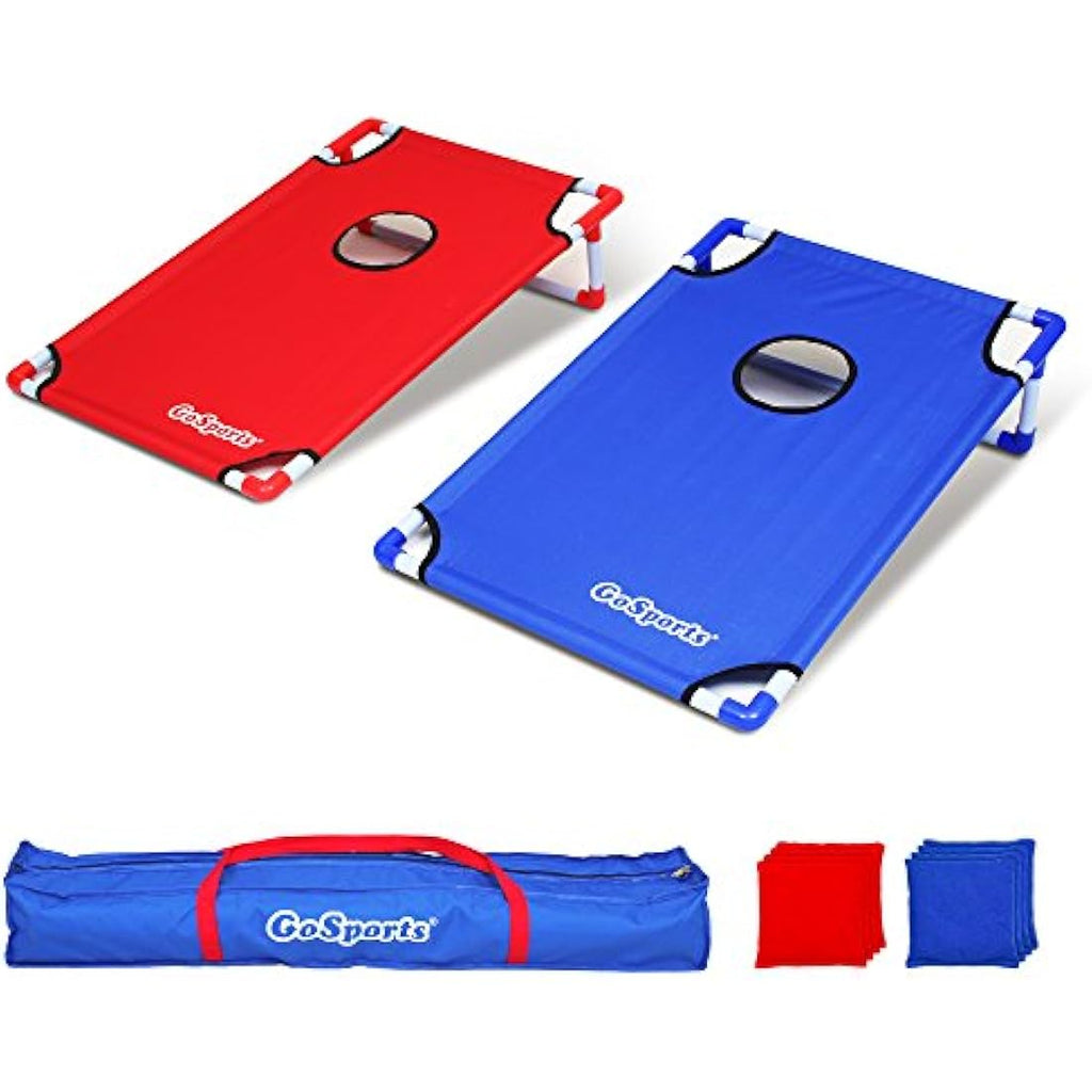GoSports Portable PVC Cornhole Game Set with 8 Bean Bags - Red & Blue