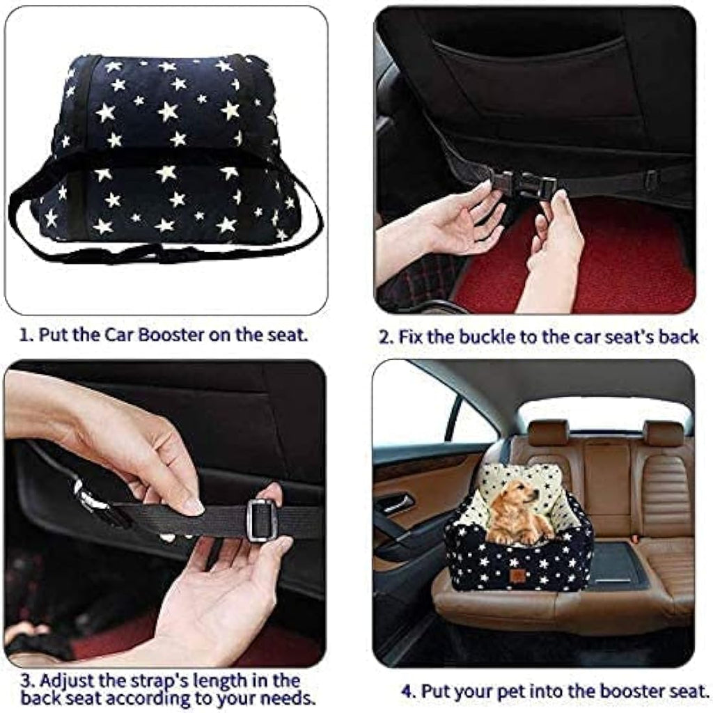 2-in-1 Dog Car Seat | Washable Pet Booster Bed - Navy Star