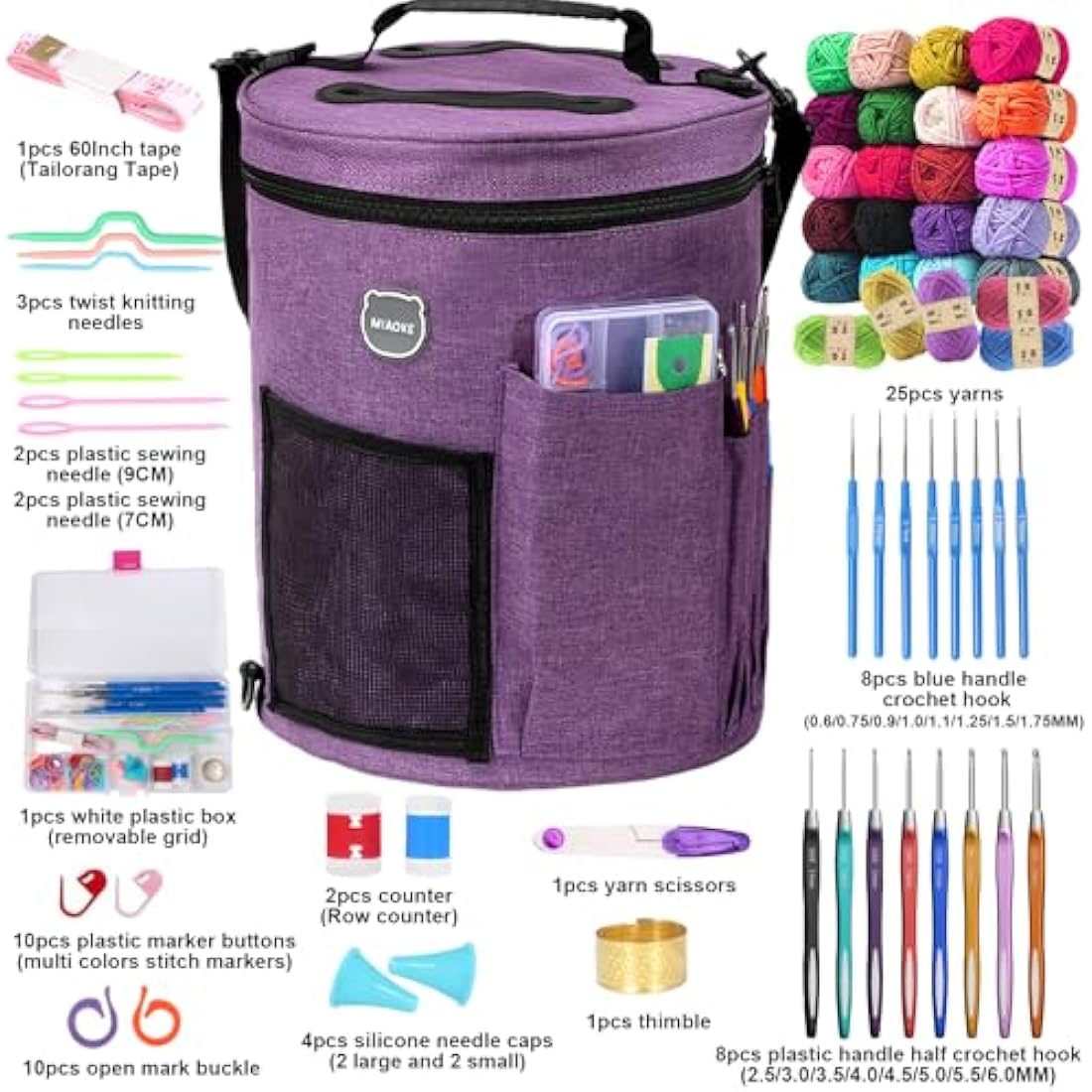 MIAOKE 79pc Crochet Kit with Large Waterproof Yarn Storage Organizer Bag