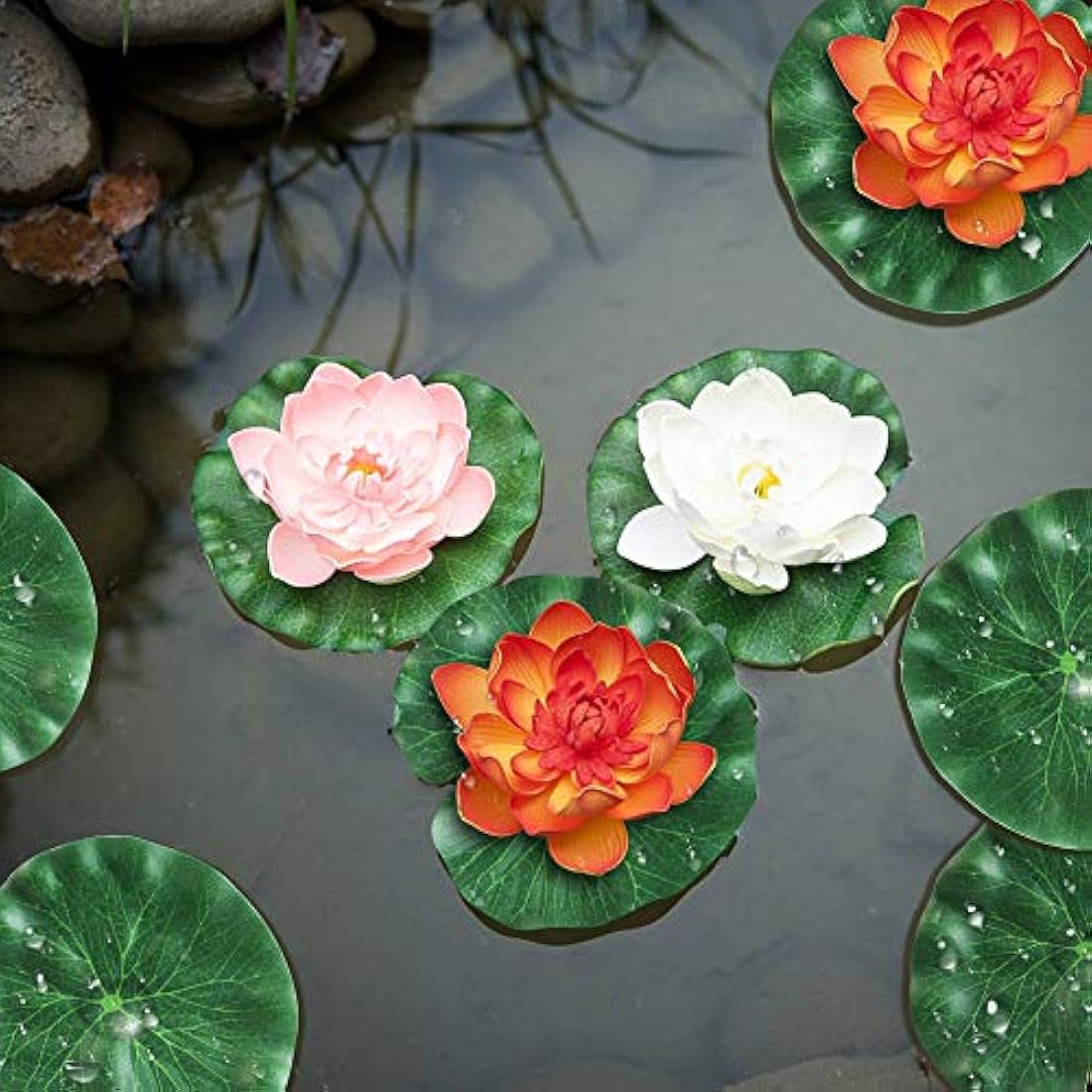 CODIRATO 10 Pcs Artificial Floating Foam Lotus Leaves Pond Decor – 18cm
