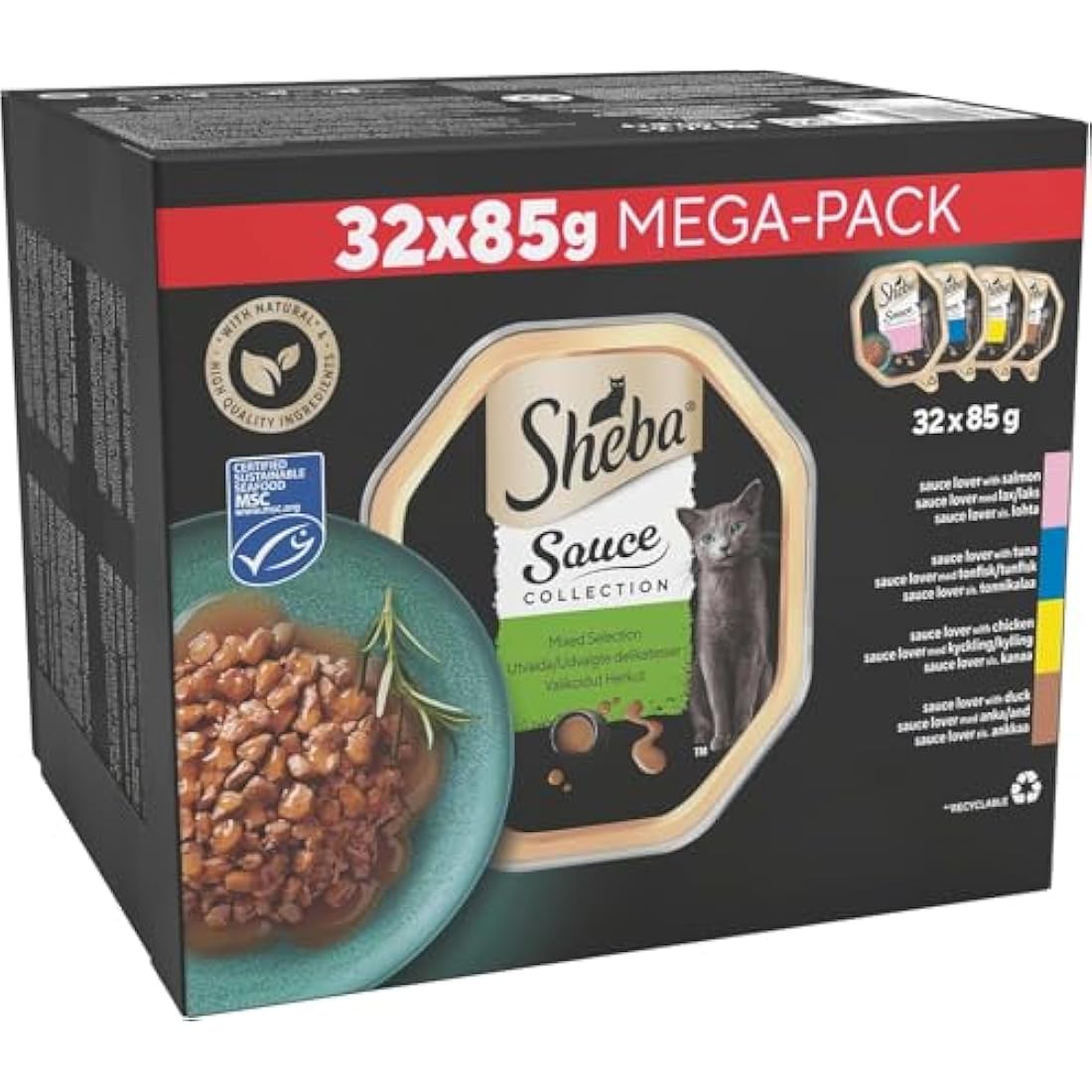 Sheba Sauce Lover Wet Cat Food Trays Mixed Collection – 32 x 85g